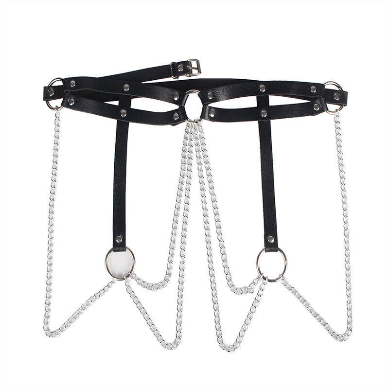 SUBBLIME - CEINTURE CHAÎNE EN CUIR NOIR TAILLE UNIQUE