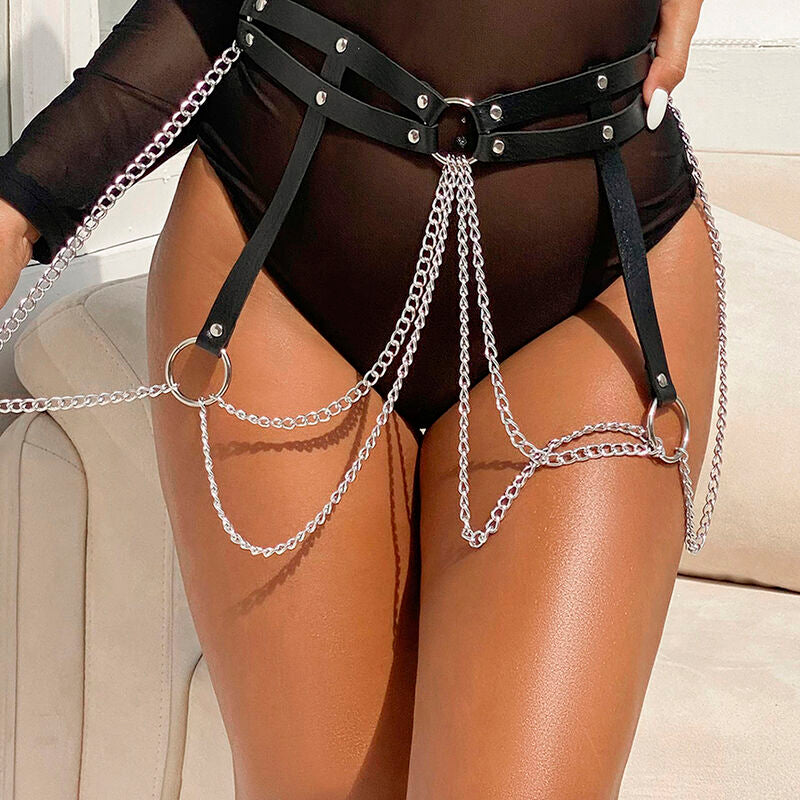 SUBBLIME - CEINTURE CHAÎNE EN CUIR NOIR TAILLE UNIQUE