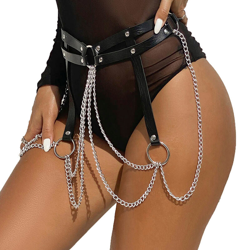SUBBLIME - CEINTURE CHAÎNE EN CUIR NOIR TAILLE UNIQUE