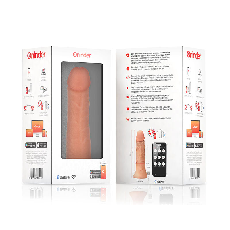 ONINDER - GRAND VIBRATEUR DILDO BOGOTÁ, 9 VITESSES, NATUREL, 22 CM -O- 4,5 CM - APPLICATION GRATUITE