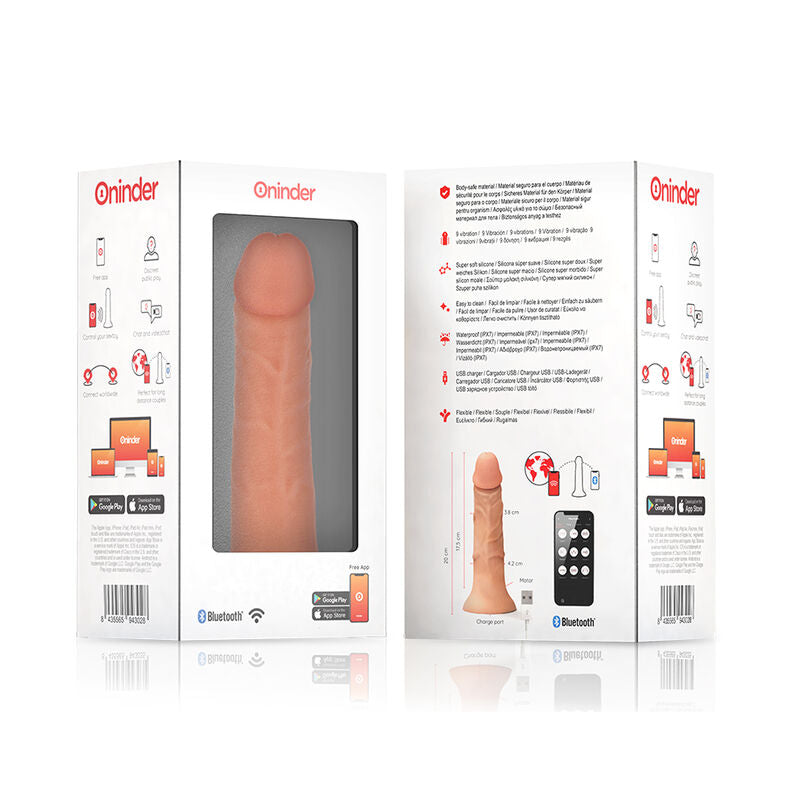 ONINDER - VIBRO DILDO BOGOTA MOYEN À 9 VITESSES NATUREL 20 CM -O- 4.2 CM - APPLICATION GRATUITE