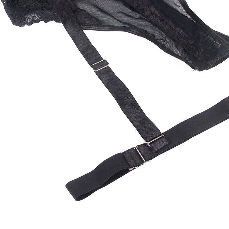 SUBBLIME - TEDDY AVEC PORTE-JARRETELLES DÉTAIL BANDES POITRINE NOIR S/M