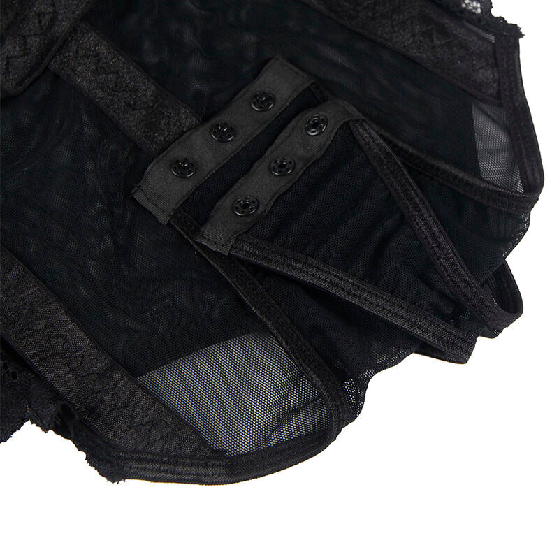 SUBBLIME - TEDDY AVEC PORTE-JARRETELLES DÉTAIL BANDES POITRINE NOIR S/M