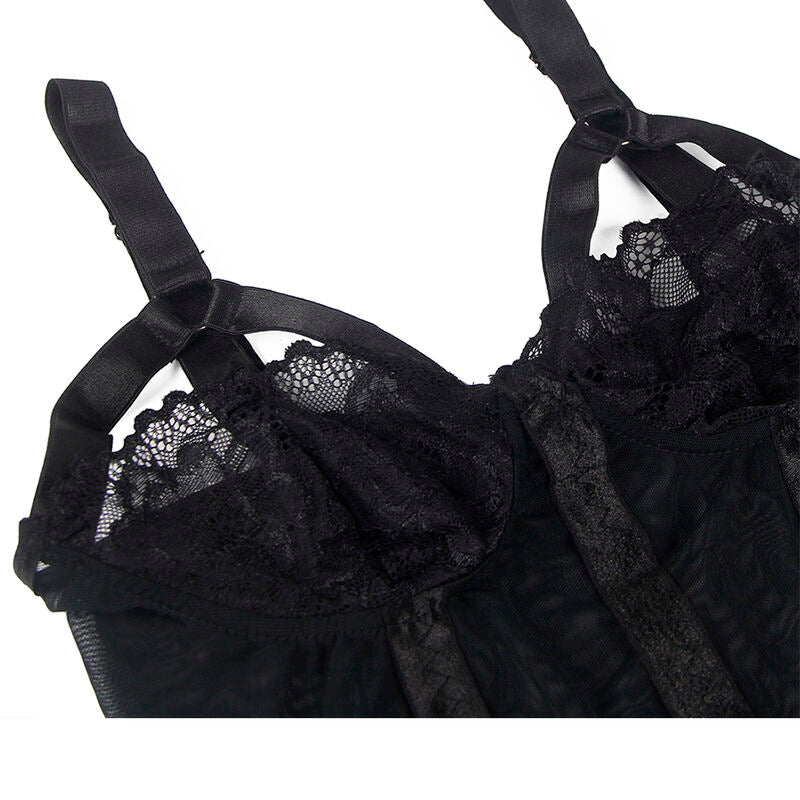 SUBBLIME - TEDDY AVEC PORTE-JARRETELLES DÉTAIL BANDES POITRINE NOIR S/M