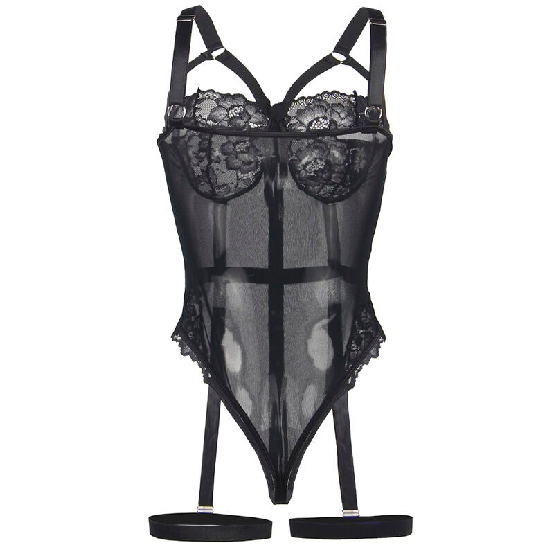 SUBBLIME - TEDDY AVEC PORTE-JARRETELLES DÉTAIL BANDES POITRINE NOIR S/M