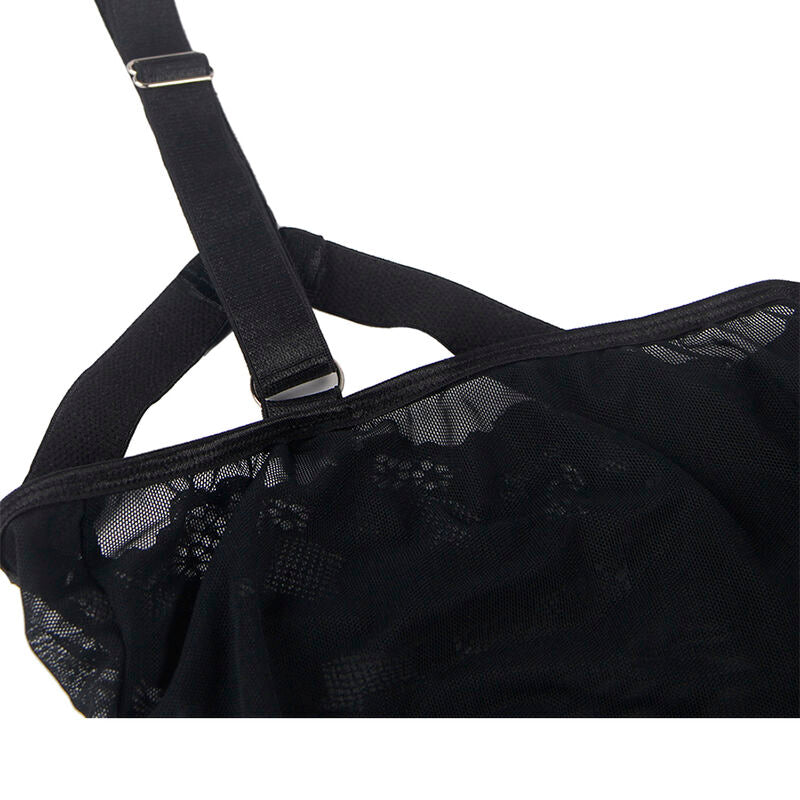 SUBBLIME - TEDDY AVEC PORTE-JARRETELLES DÉTAIL BANDES POITRINE NOIR S/M