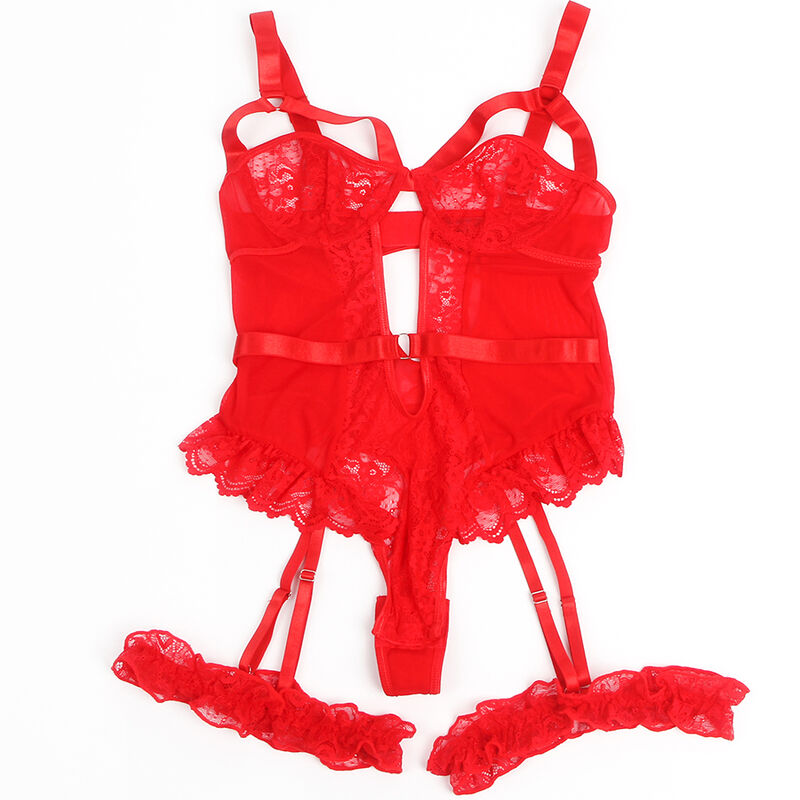 SUBBLIME - Nuisette Teddy rouge S/M avec dentelle et détails de fines bretelles