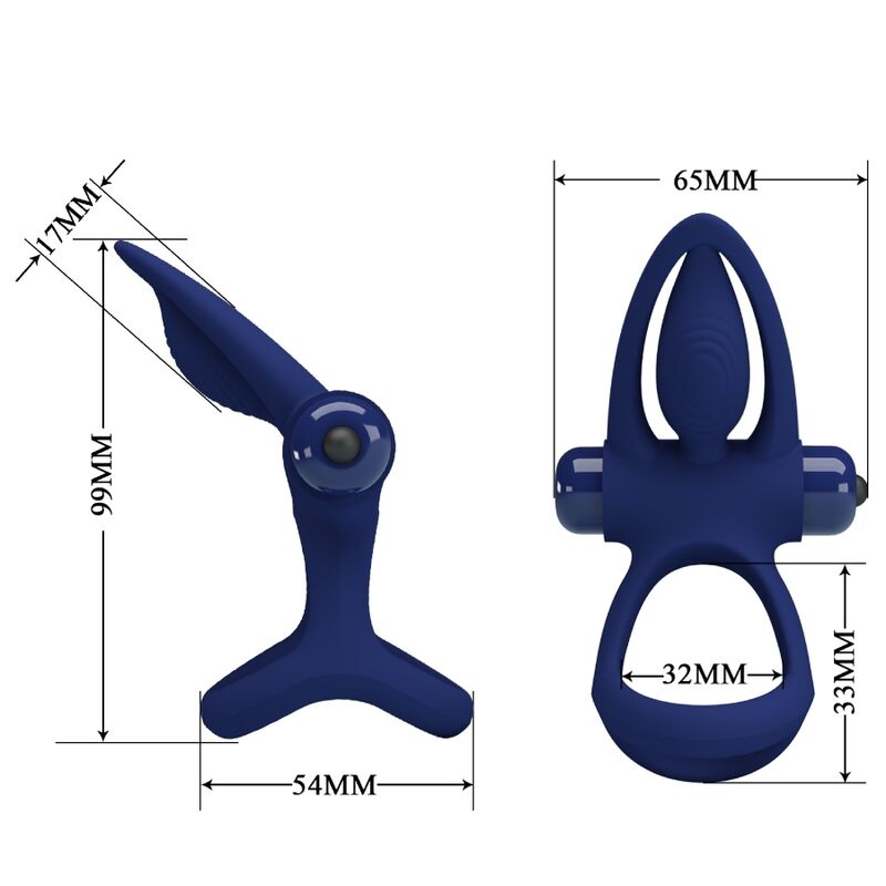 PRETTY LOVE - ANNEAU DOUBLE VIBRANT ET STIMULATEUR BLEU