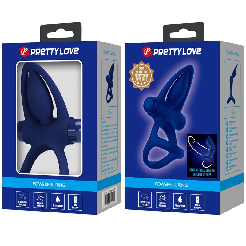 PRETTY LOVE - ANNEAU DOUBLE VIBRANT ET STIMULATEUR BLEU