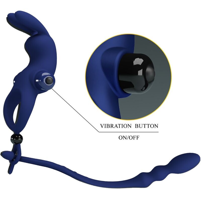 PRETTY LOVE - ANNEAU VIBRANT PÉNIS AYAD RABBIT AVEC PLUG BLEU