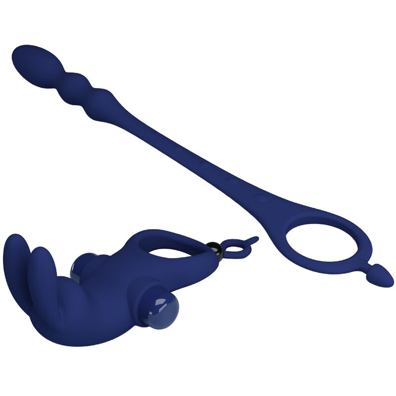 PRETTY LOVE - ANNEAU VIBRANT PÉNIS AYAD RABBIT AVEC PLUG BLEU