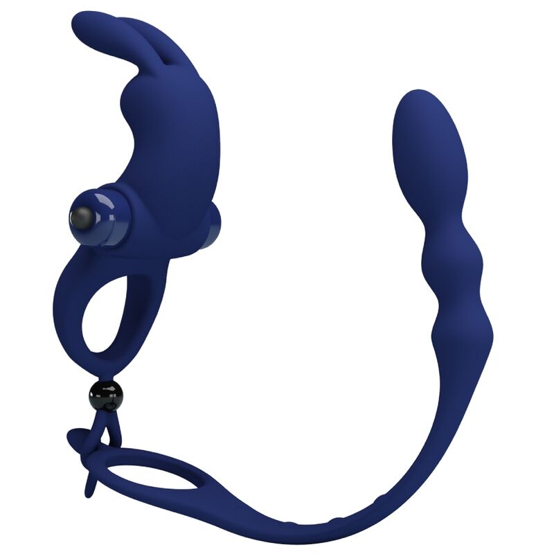 PRETTY LOVE - ANNEAU VIBRANT PÉNIS AYAD RABBIT AVEC PLUG BLEU