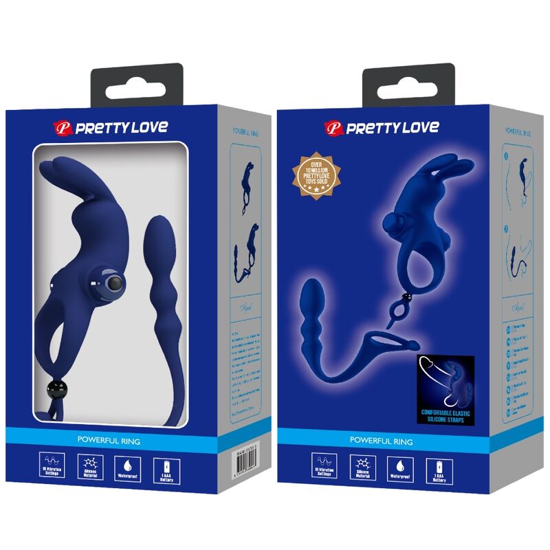 PRETTY LOVE - ANNEAU VIBRANT PÉNIS AYAD RABBIT AVEC PLUG BLEU