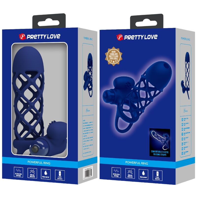 PRETTY LOVE - ANNEAU VIBRANT GIANN AVEC MANCHON EN SILICONE BLEU