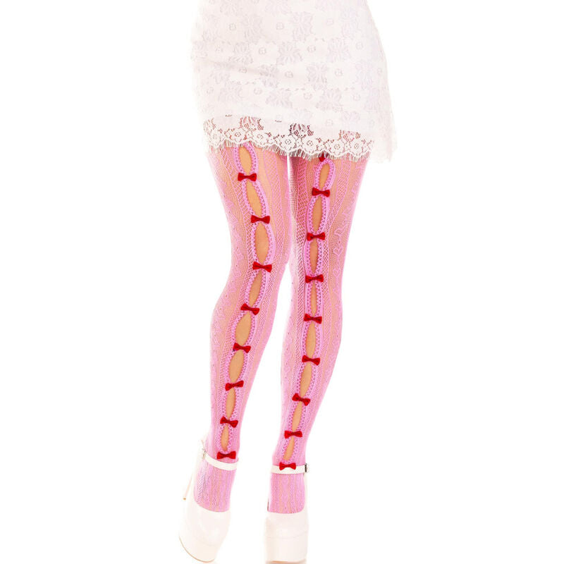 LEG AVENUE - BAS AVEC OUVERTURES COEUR ET NŒUDS ROSE