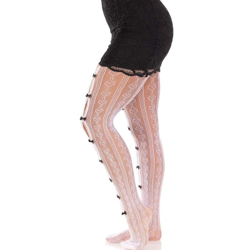 LEG AVENUE - BAS AVEC OUVERTURES COEUR ET NŒUDS ROSE