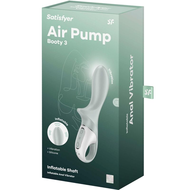 SATISFYER - AIR PUMP BOOTY 3 VIBRATEUR ANAL GONFLABLE GRIS-VERT