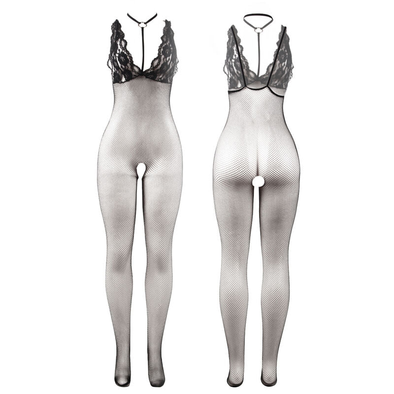 SUBBLIME - 951993 BODY BAS RÉSILLE TRANSPARENT NOIR AVEC ENTREJAMBE OUVERT, TAILLE UNIQUE