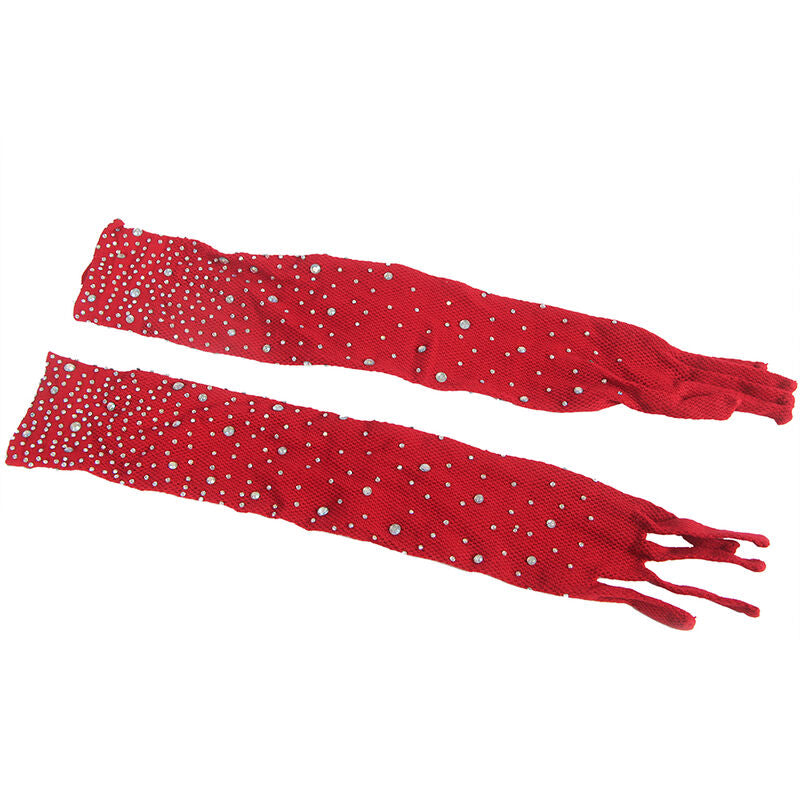 SUBBLIME - 952181 COLLANT-BODY RÉSILLE AVEC GANTS ET STRASS ROUGE TAILLE UNIQUE