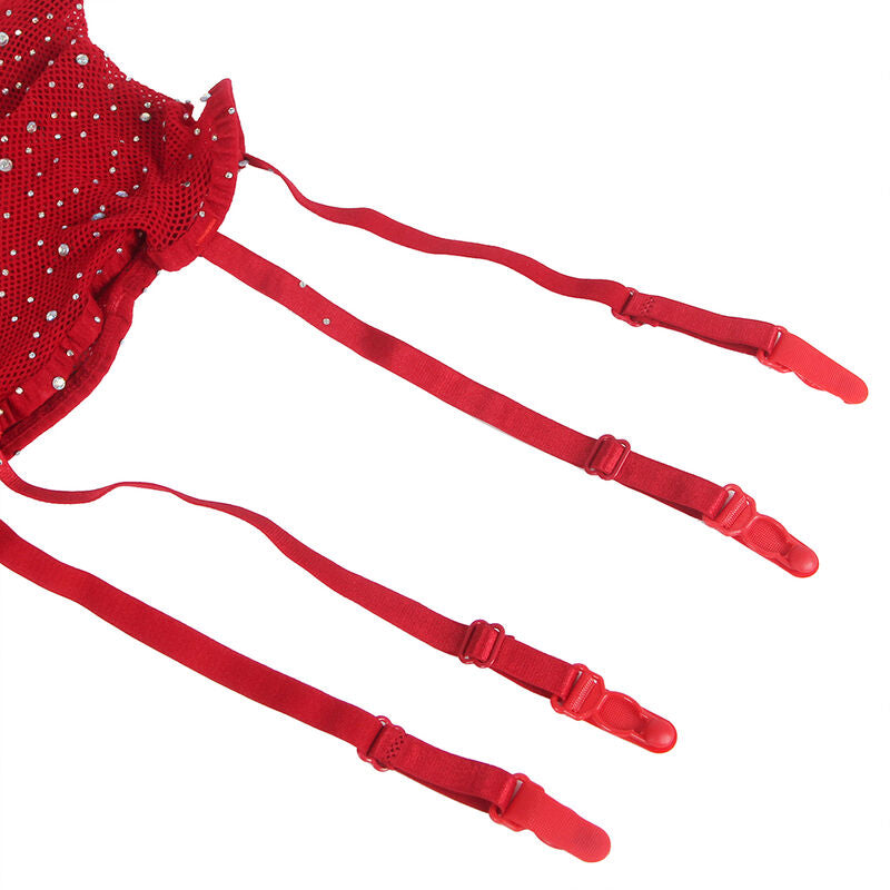 SUBBLIME - 952181 COLLANT-BODY RÉSILLE AVEC GANTS ET STRASS ROUGE TAILLE UNIQUE