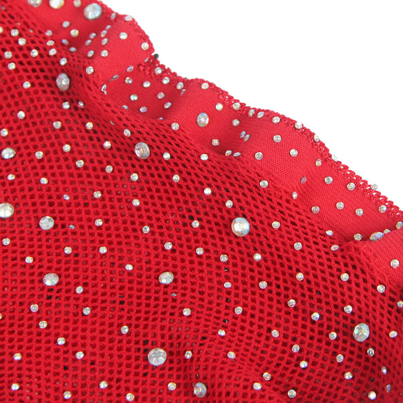 SUBBLIME - 952181 COLLANT-BODY RÉSILLE AVEC GANTS ET STRASS ROUGE TAILLE UNIQUE