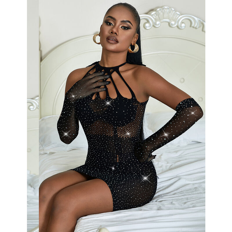 SUBBLIME - 952235 ROBE FILET AVEC STRASS NOIR TAILLE UNIQUE