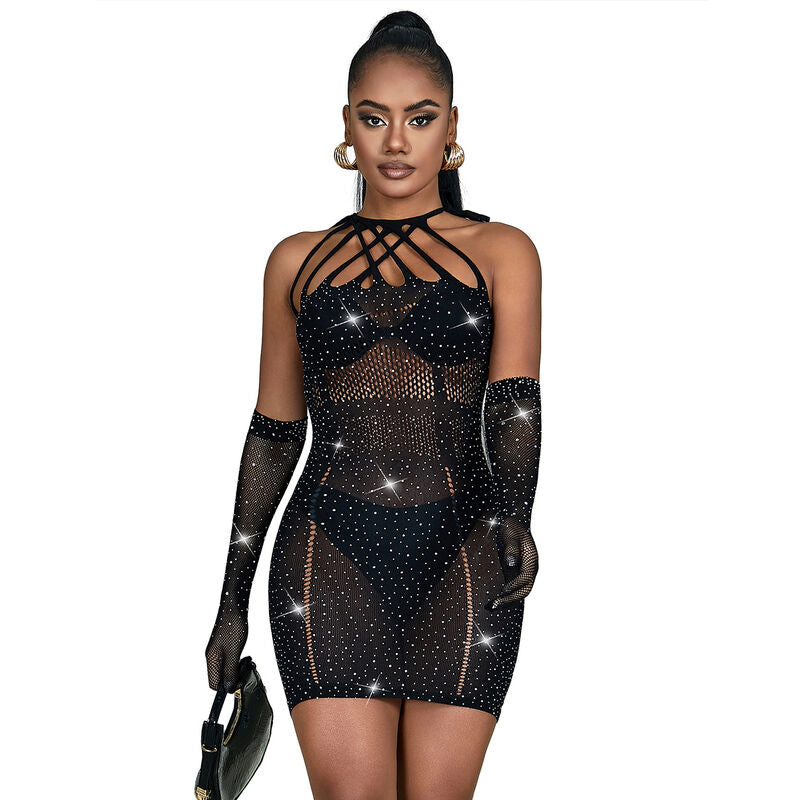 SUBBLIME - 952235 ROBE FILET AVEC STRASS NOIR TAILLE UNIQUE