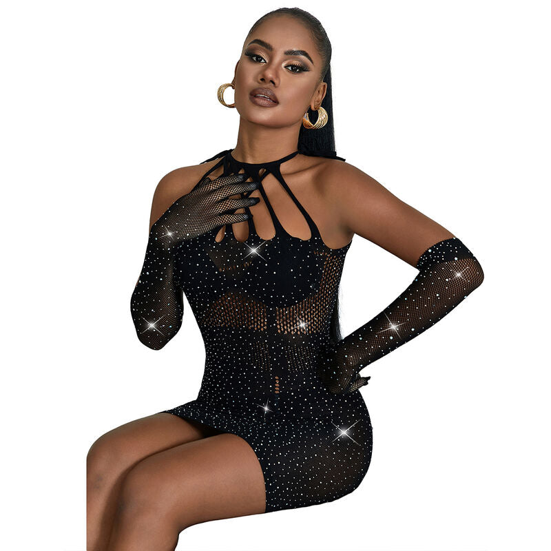 SUBBLIME - 952235 ROBE FILET AVEC STRASS NOIR TAILLE UNIQUE