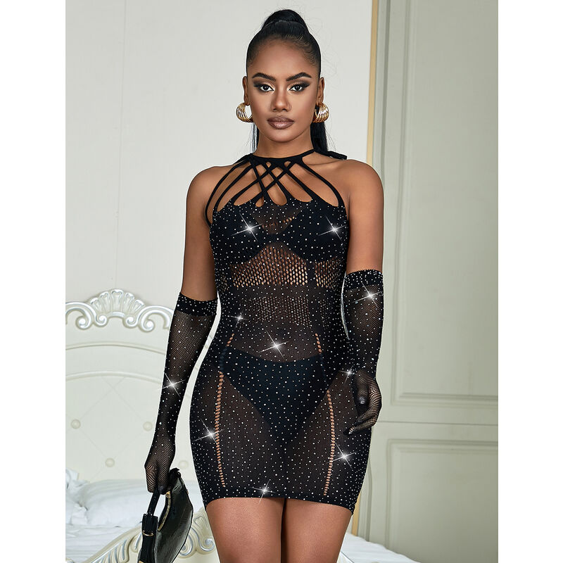 SUBBLIME - 952235 ROBE FILET AVEC STRASS NOIR TAILLE UNIQUE