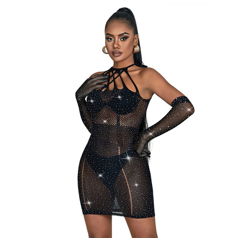 SUBBLIME - 952235 ROBE FILET AVEC STRASS NOIR TAILLE UNIQUE