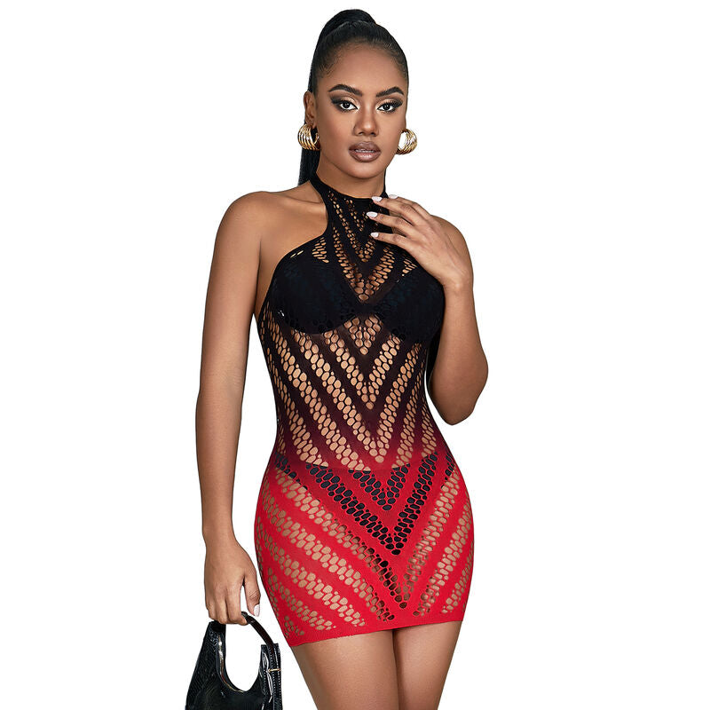 SUBBLIME - 952242 ROBE ROUGE ET NOIRE EN MAILLE ÉLASTIQUE DÉCOUPE DÉGRADÉE TAILLE UNIQUE