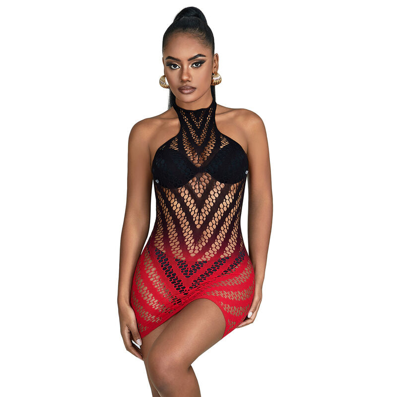 SUBBLIME - 952242 ROBE ROUGE ET NOIRE EN MAILLE ÉLASTIQUE DÉCOUPE DÉGRADÉE TAILLE UNIQUE