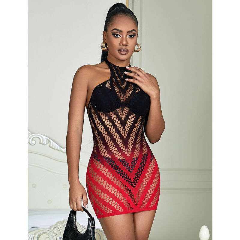 SUBBLIME - 952242 ROBE ROUGE ET NOIRE EN MAILLE ÉLASTIQUE DÉCOUPE DÉGRADÉE TAILLE UNIQUE