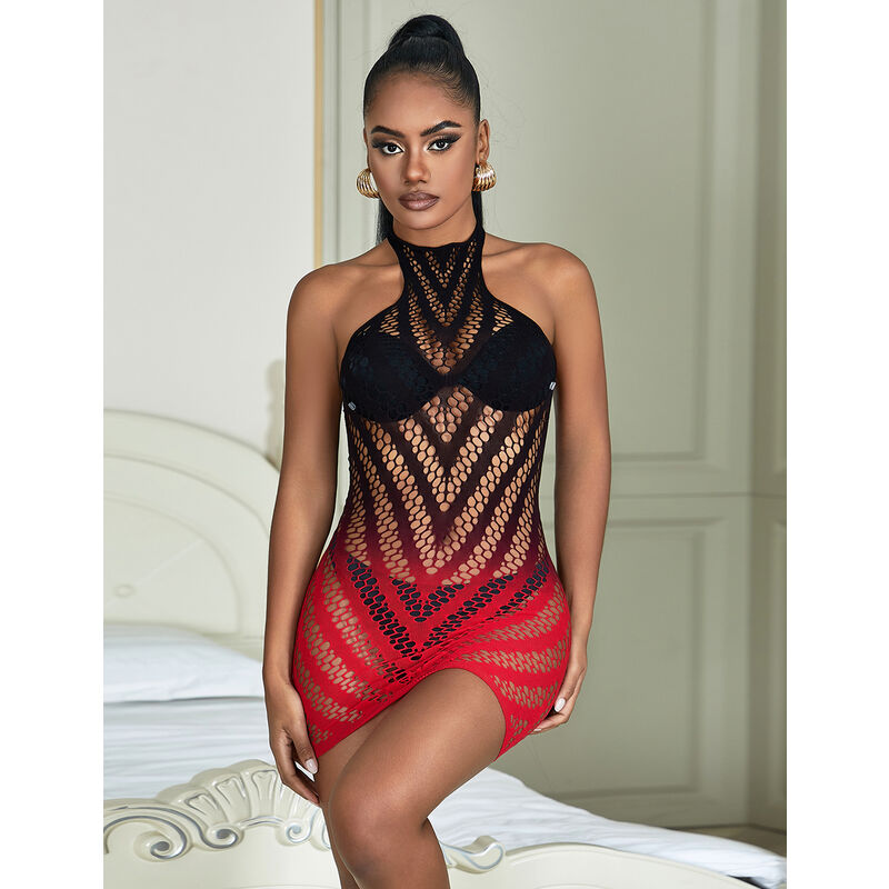SUBBLIME - 952242 ROBE ROUGE ET NOIRE EN MAILLE ÉLASTIQUE DÉCOUPE DÉGRADÉE TAILLE UNIQUE