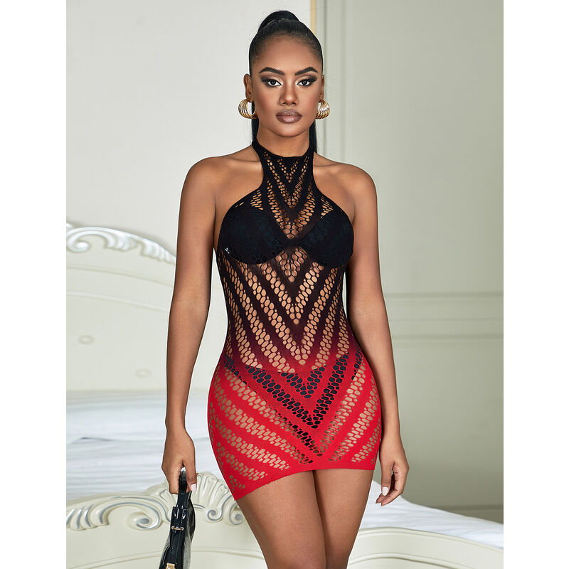 SUBBLIME - 952242 ROBE ROUGE ET NOIRE EN MAILLE ÉLASTIQUE DÉCOUPE DÉGRADÉE TAILLE UNIQUE