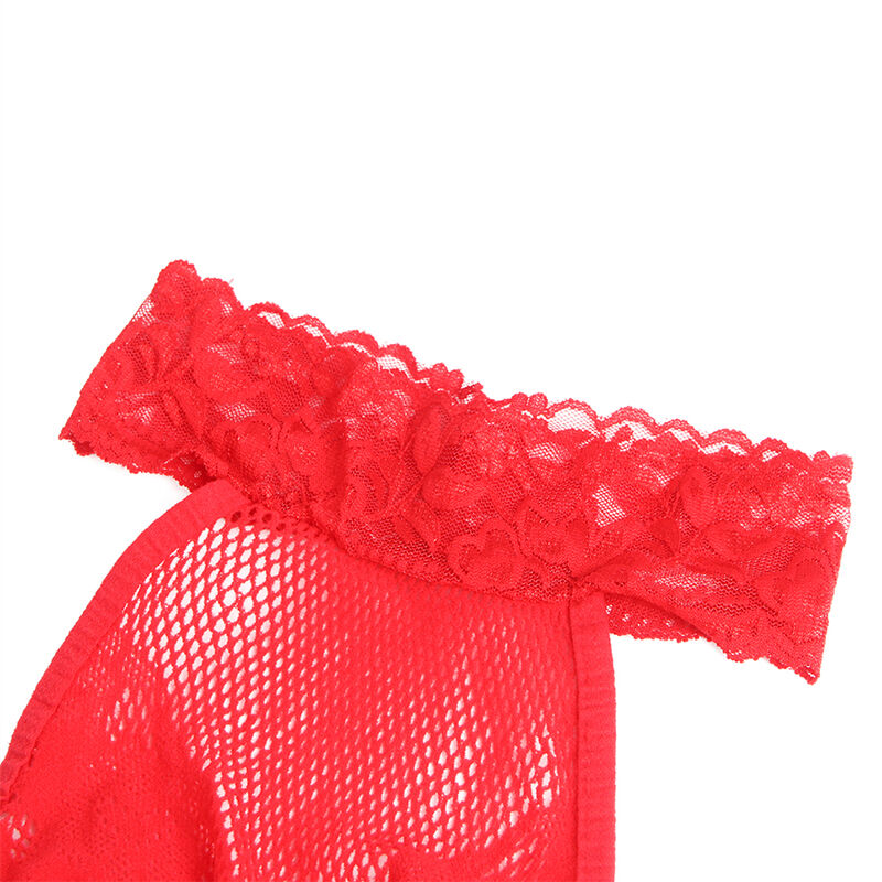 SUBBLIME - 952372 BODY STRING ROUGE EN FILET ET DENTELLE AVEC COL MONTANT ET SANS ENTREJUMBE TAILLE UNIQUE