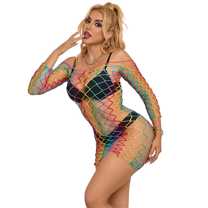 SUBBLIME - 952426 ROBE RAINBOW À MANCHES LONGUES ET FILET TAILLE UNIQUE