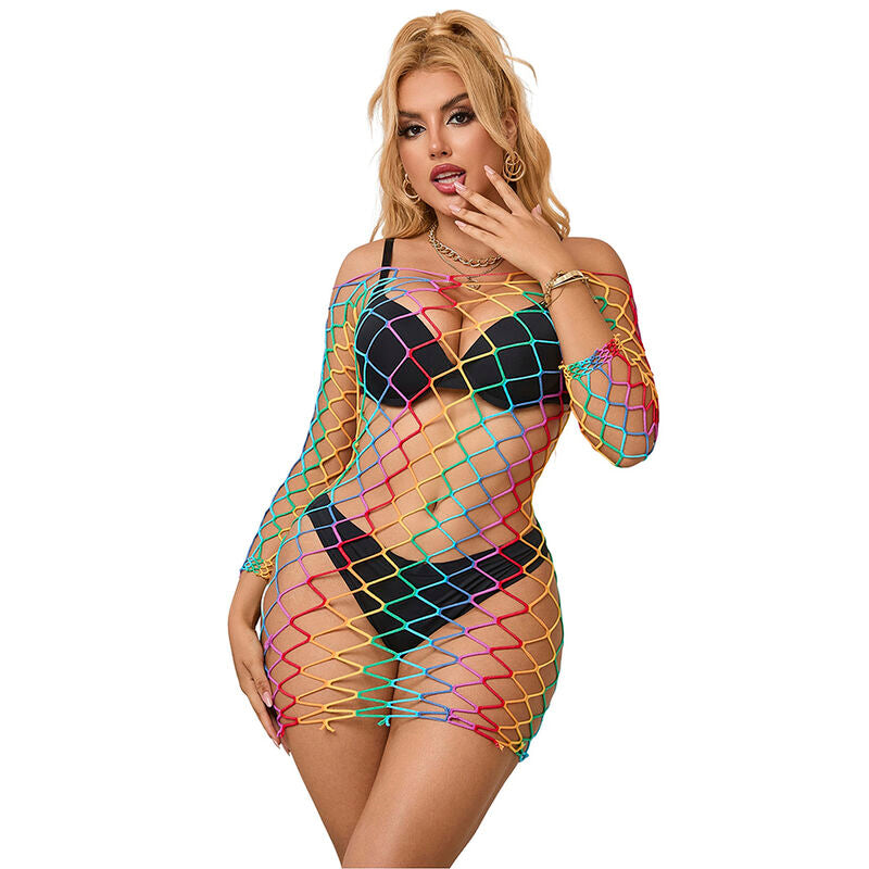 SUBBLIME - 952426 ROBE RAINBOW À MANCHES LONGUES ET FILET TAILLE UNIQUE
