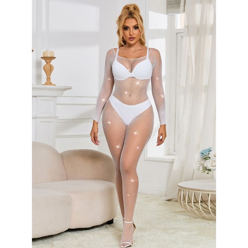 SUBBLIME - 952396 BODY-BAS RÉSILLE MANCHES LONGUES BLANC TAILLE UNIQUE