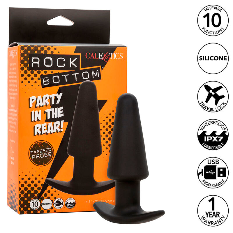 CALEXOTICS - ROCK BOTTOM BUTT PLUG CONIQUE 10 VIBRATIONS SILICONE NOIR