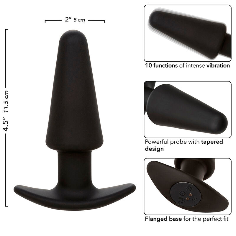 CALEXOTICS - ROCK BOTTOM BUTT PLUG CONIQUE 10 VIBRATIONS SILICONE NOIR