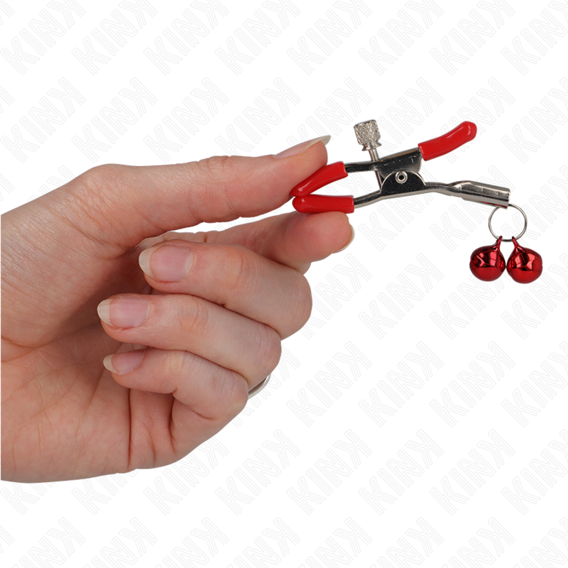 KINK - PINCES À TÉTONS DOUBLE CLOCHETTE ROUGE ROUGES 6 CM