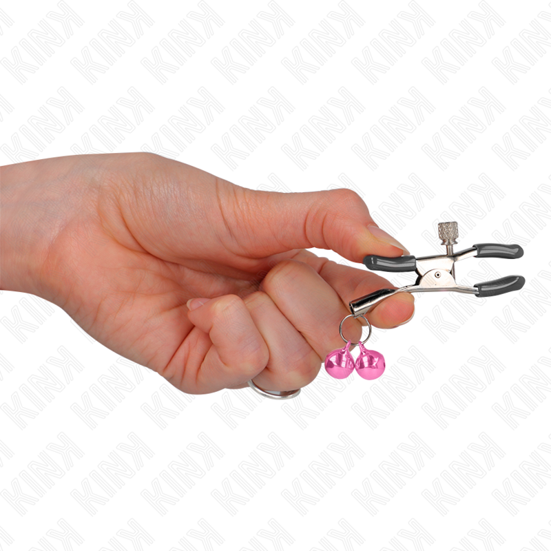 KINK - PINCE À SEINS DOUBLE CLOCHETTE ROSE 6 CM