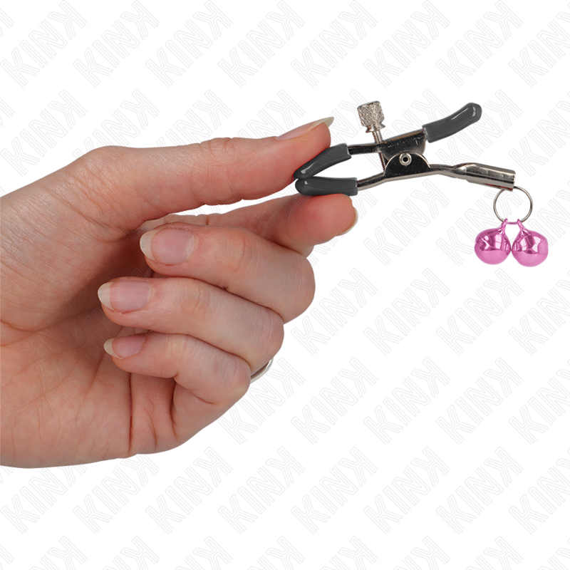 KINK - PINCE À SEINS DOUBLE CLOCHETTE ROSE 6 CM