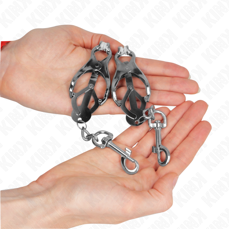 KINK - PINCES À TÉTONS JAPONAISES TRÈFLE AVEC CROCHETS ARGENT