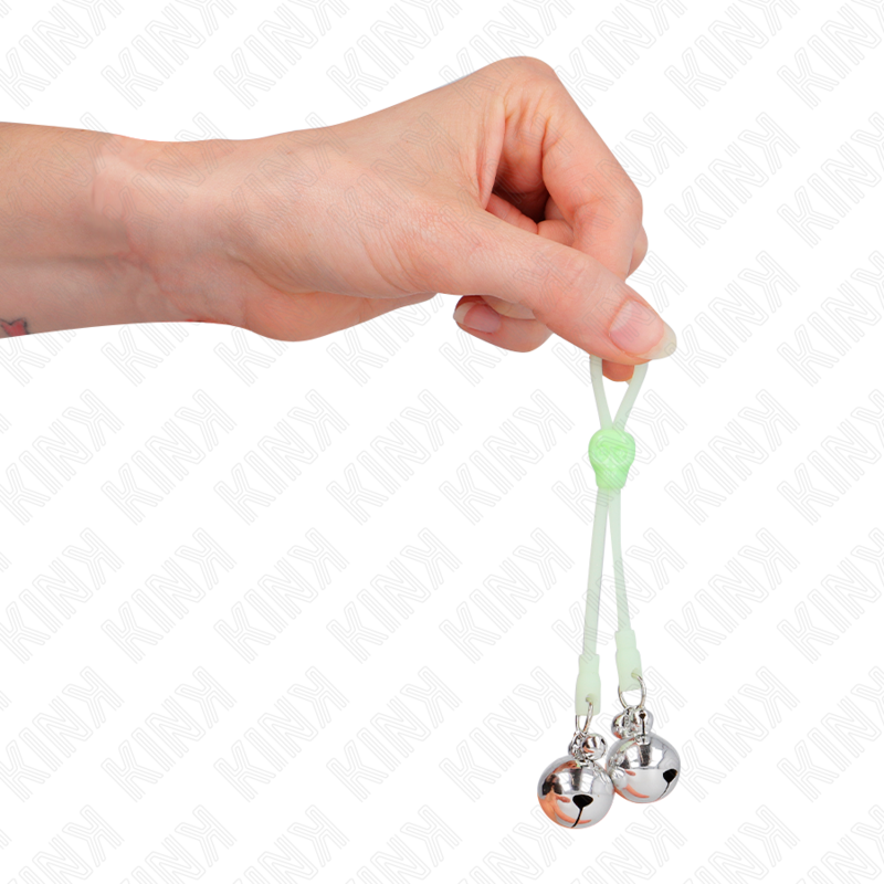 KINK - PINCES À TÉTONS TÊTE DE MORT LUMINEUSES AVEC PETITES CLOCHES RÉGLABLES VERT/ARGENT