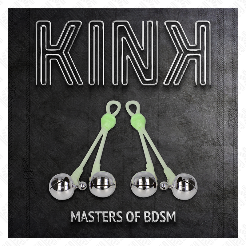 KINK - PINCES À TÉTONS TÊTE DE MORT LUMINEUSES AVEC PETITES CLOCHES RÉGLABLES VERT/ARGENT