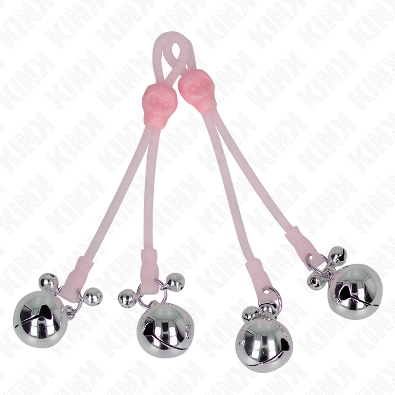 KINK - SERRE-TÉTONS CRÂNE LUMINEUX AVEC ANNEAU À CLOCHETTES AJUSTABLES ROSE/ARGENT