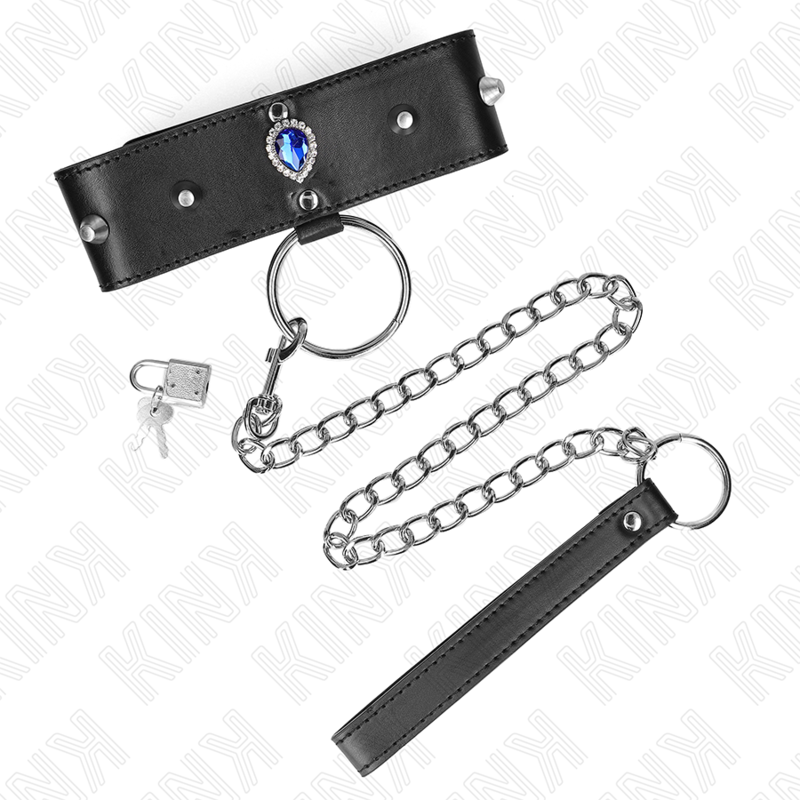 KINK - COLLIER 65 CM AVEC BANDE DE DIAMANTS BLEUS RÉGLABLE 36-43 CM X 5 CM