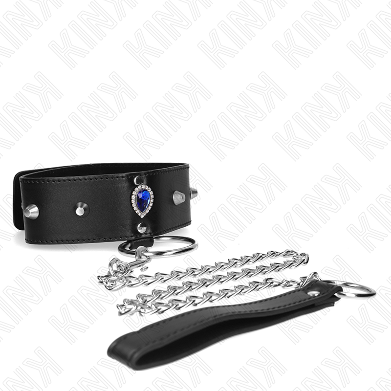 KINK - COLLIER 65 CM AVEC BANDE DE DIAMANTS BLEUS RÉGLABLE 36-43 CM X 5 CM